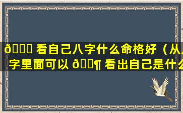 🐎 看自己八字什么命格好（从八字里面可以 🐶 看出自己是什么命）